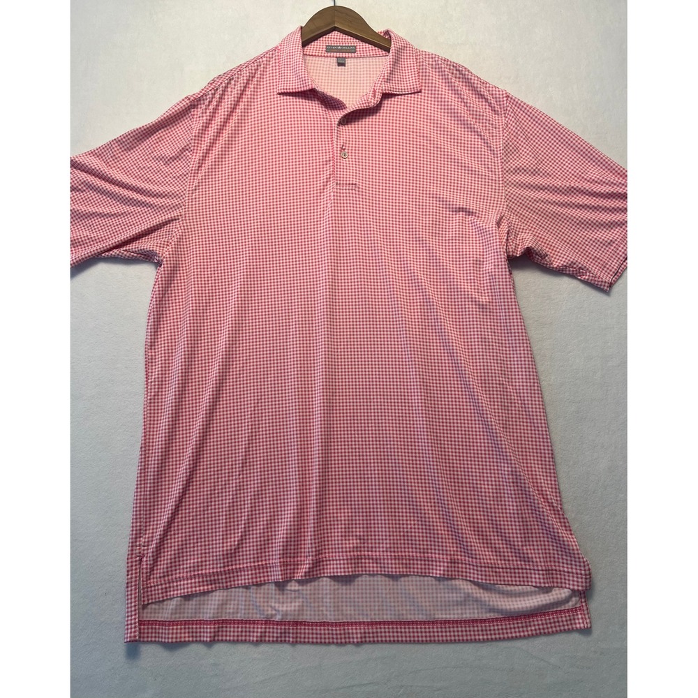 Peter Millar Large Polo Shirt Preppy Gingham Pink White Summer Comfort Golf 3066